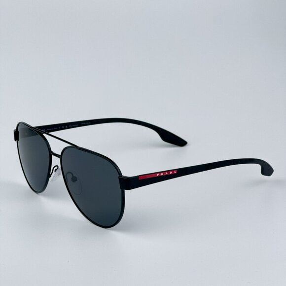 Prada Linea Rossa PS54TS 1AB5Z1 BRAND NEW Sunglasses Black Polarized Grey Pilot - Picture 5 of 11